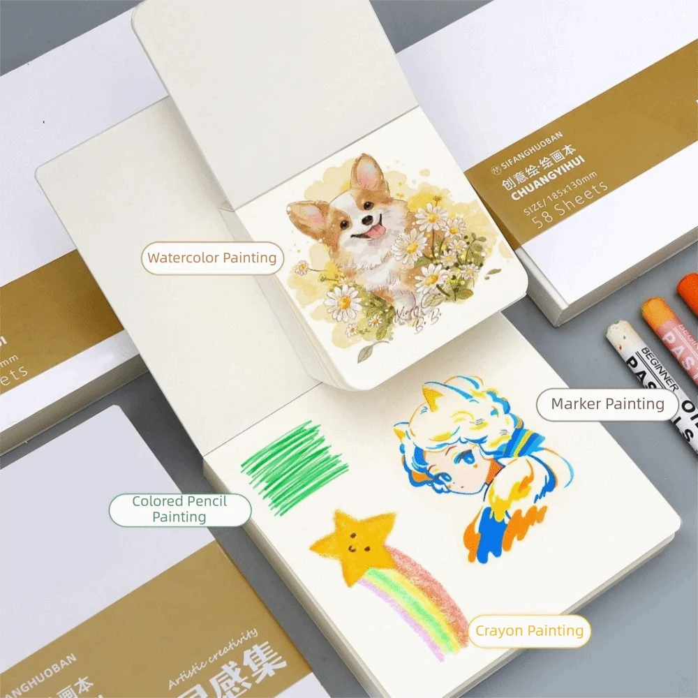 Portable Thick Paper Paint Book 58 Sheets Not Transparent to Ink Draw Book Inspiration Record Tearable Sketchbook Art Lover