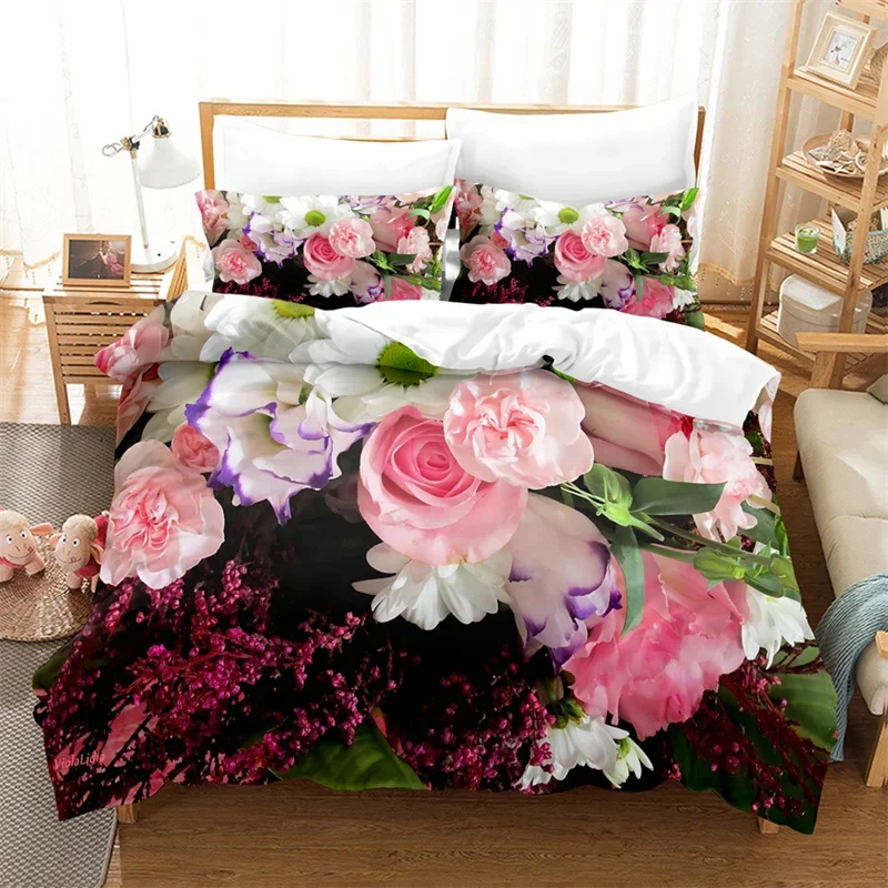 Pink  Rose Bedding Set Duvet Cover High-grade Comforter Bedding Sets Bed Cover Set Flower Queen/King Size Duvet Cover Set