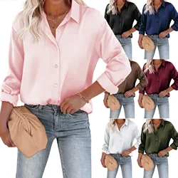 Spring Autumn Women's Blouses Satin Silk Button Up Shirt Female Commuting Office Casual Loose Long Sleeves Tops Women Clothing