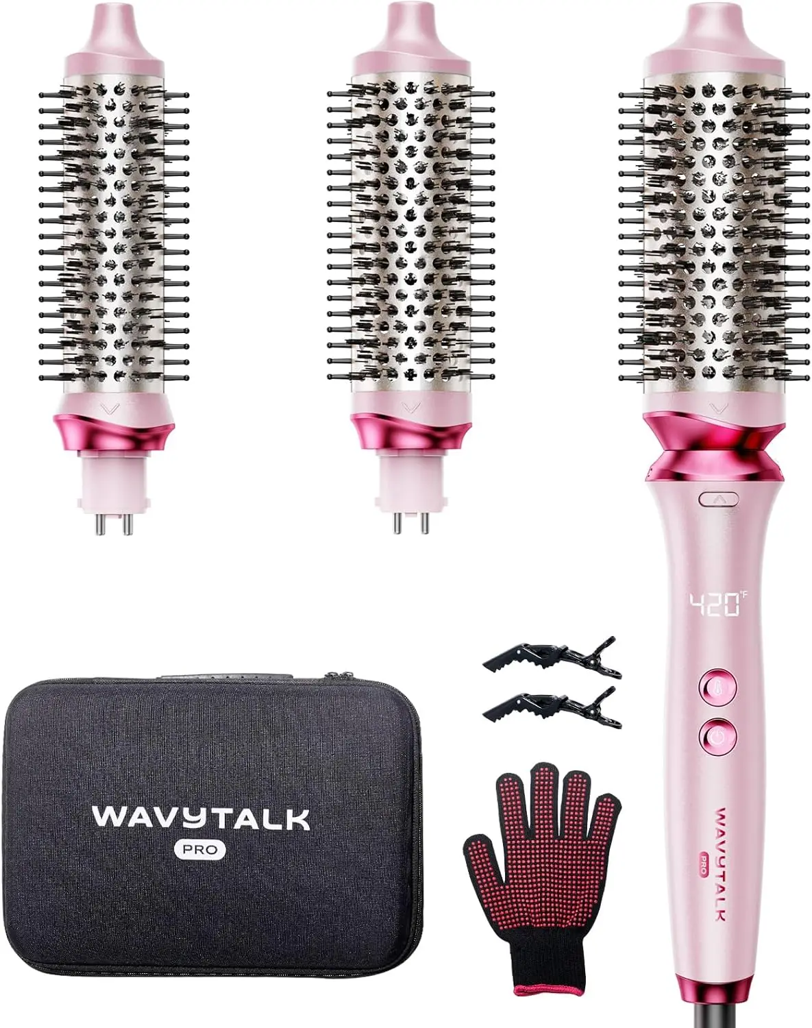 

3-Size Heated Round Brush Set, Ionic for Frizz-Free Shiny Blowout, Short to Long Hair, Pink