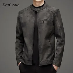 Men Cool Luxury Matte Pu Leather Jackets Mandarin Collar Tops Outerwear 2024 Stylish simplicity Fashion Zipper Pocket Coats New