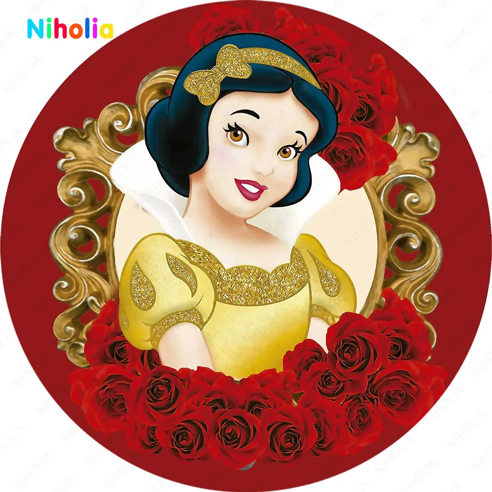 Snow White Round Backdrop Cover Kids Birthday Decoration Party Photo Photography Background Baby Shower Studio Prop