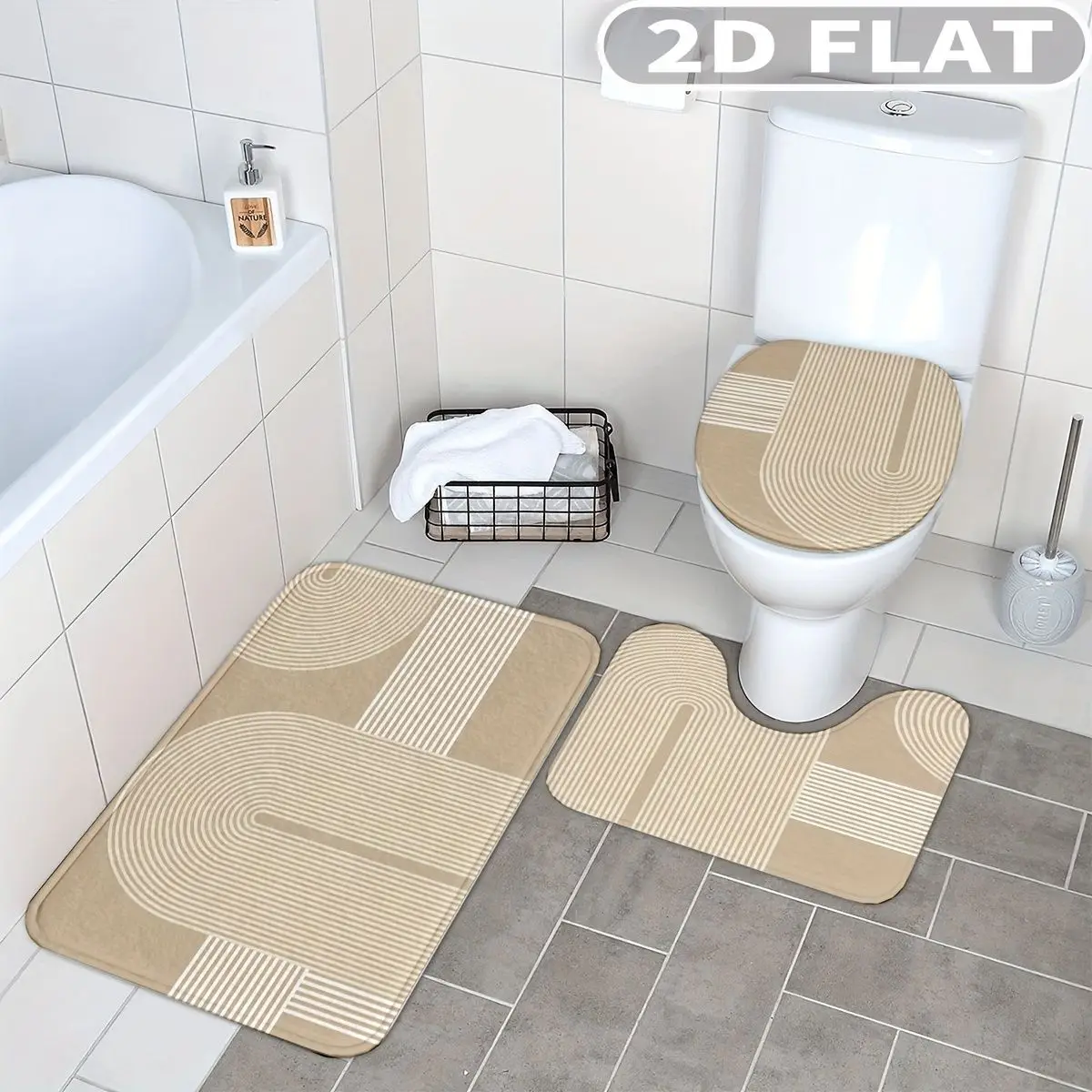 

3pcs Bathroom Rug Set Geometric Lines And Circles 3pcs Bath Mats Set for Bathroom Non-Slip Cover Mat