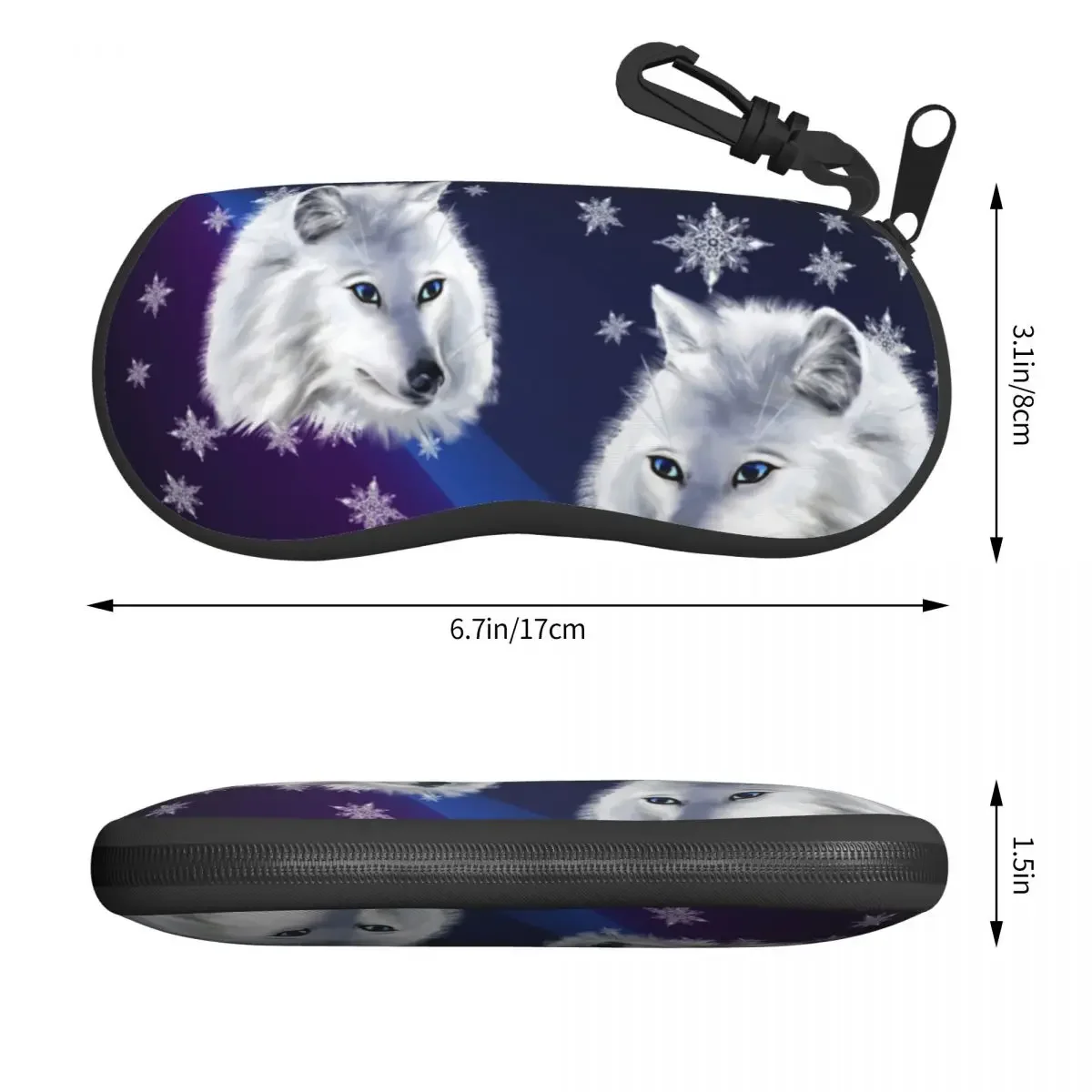 White Wolf Horizontal Glasses Case Snow Print Male Female Custom Sunglasses Pouch Soft Pocket Eyeglasses Organizer