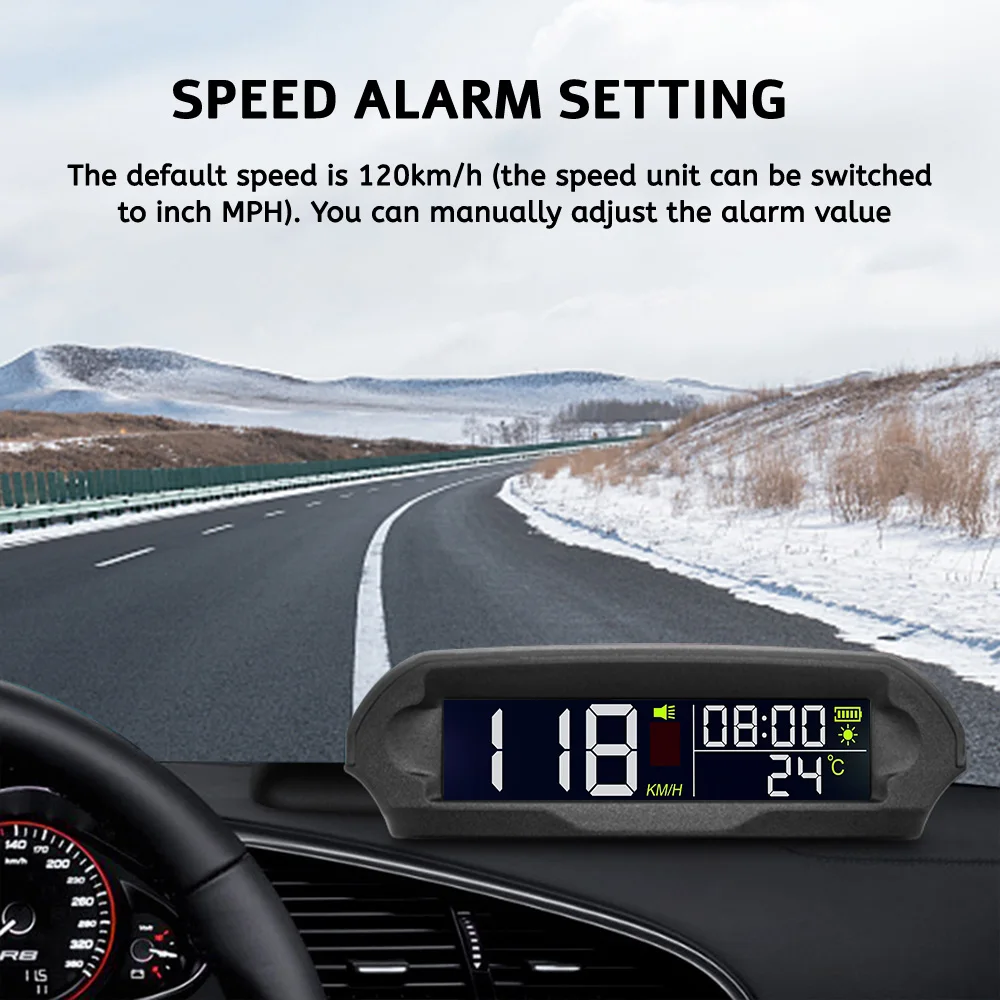 Auto GPS Speedometer With Solar Charging Car HUD Head up Display Car Smart Digital Alarm Reminder Meter Electronics Accessories