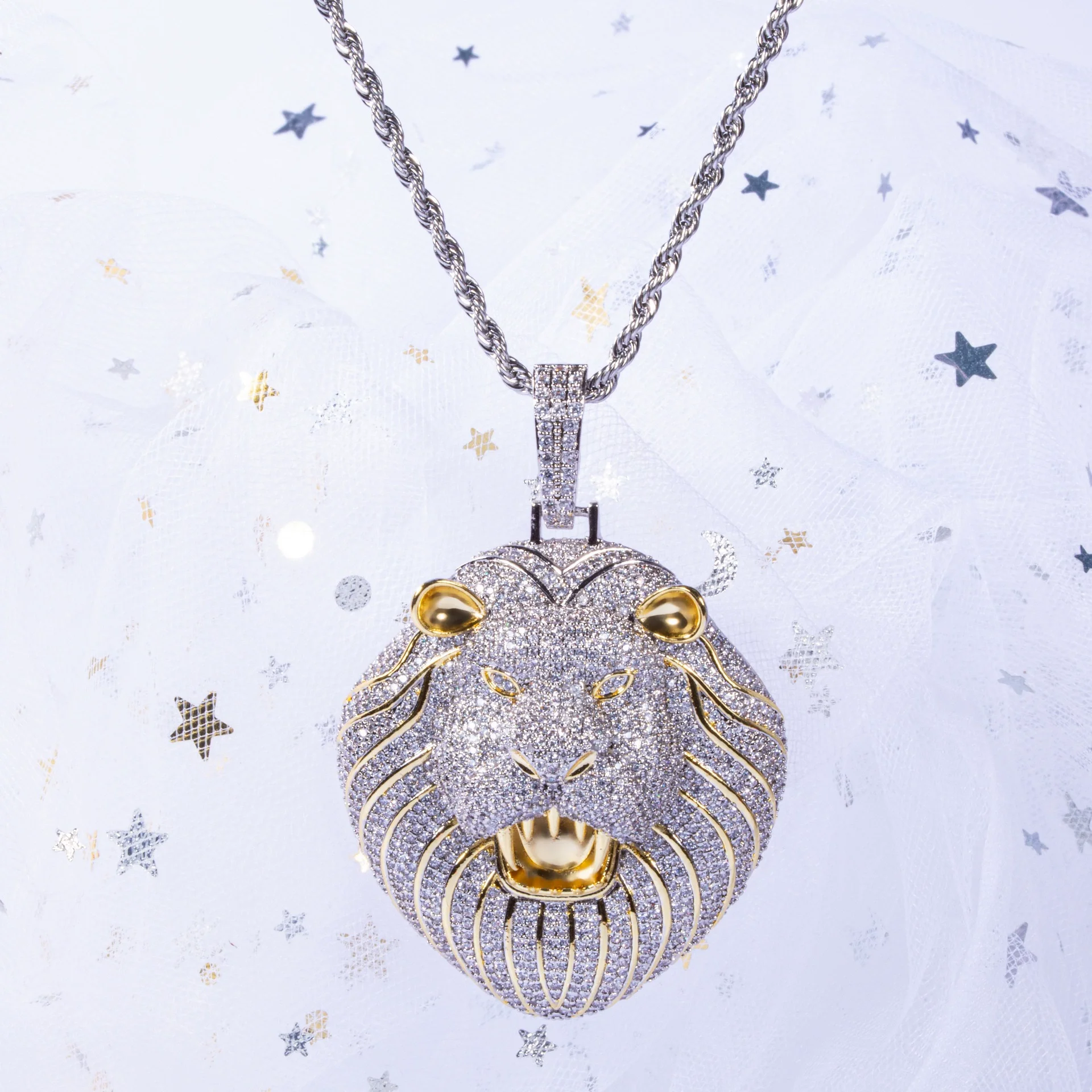 REESA hip hop pendant trend cool fashion inset zircon lion head pendant personality necklace jewelry customization manufacturers