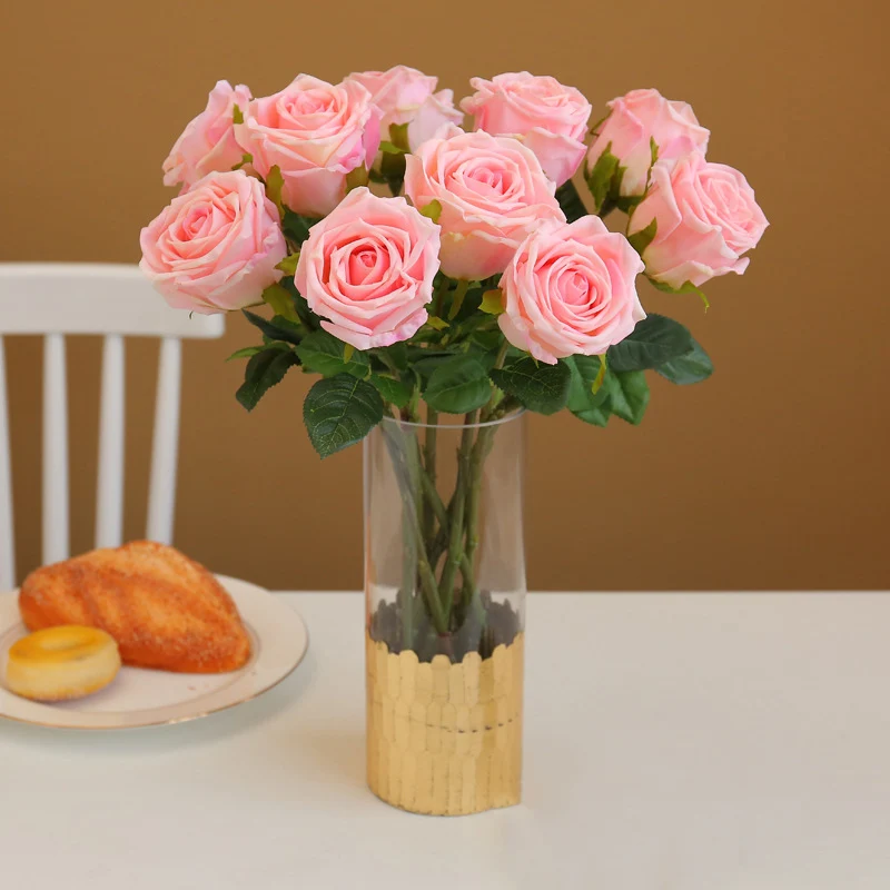 Yellow Rose Artificial Flowers Silk Bouquet High Quality Big Rose for Wedding Decoration Fake Flowers Red for Home Table Decor