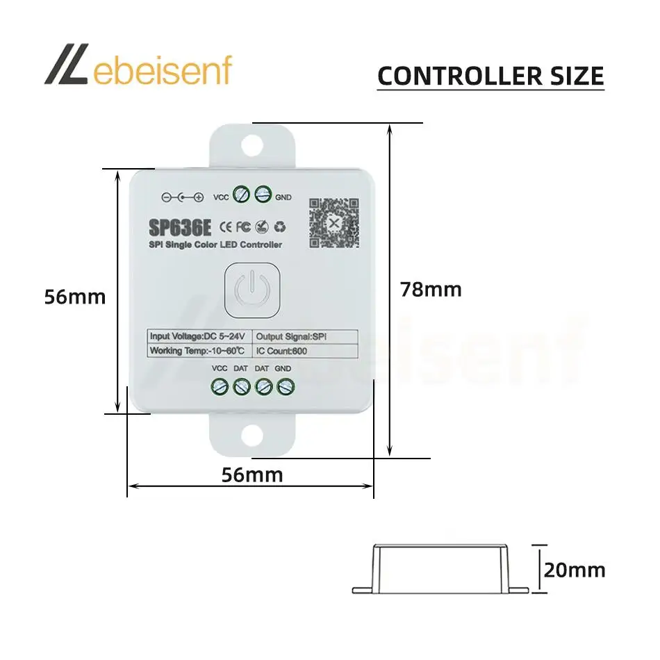 LEDストリップライトsp636e,DC 5v 12v 24v,600ピクセルフォーカス,Bluetoothアプリ調光器,2.4g,ワイヤレスリモコン