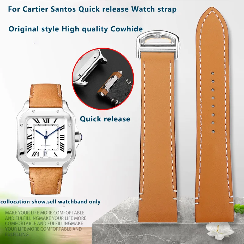 For Cartier Santos WSSA0010 Quick release Dermis Watch strap 19 21mm Man High quality Cowhide Watchband bracelet attachment