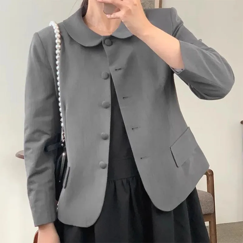 

Chic Spring ort Loose Fit Long Sve Doll Collar Single Button Women's Versatile Casual Sli Commute Ready