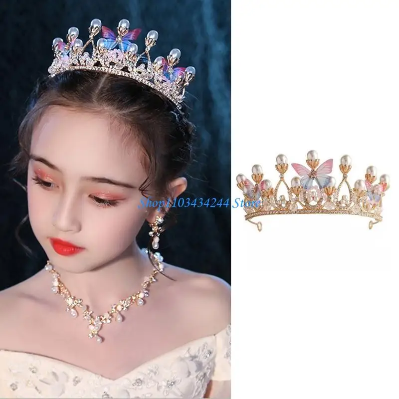 

Pearl Crown Headband Fashion for Butterfly Crystal for Kids Decorative