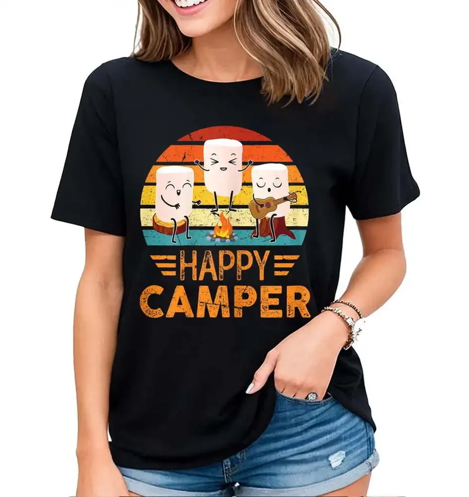 Funny Happy Marshmallow Cute Women T-Shirt Unisex T-shirts Casual Cotton Luxury Brand Fashion Couple's Cloths