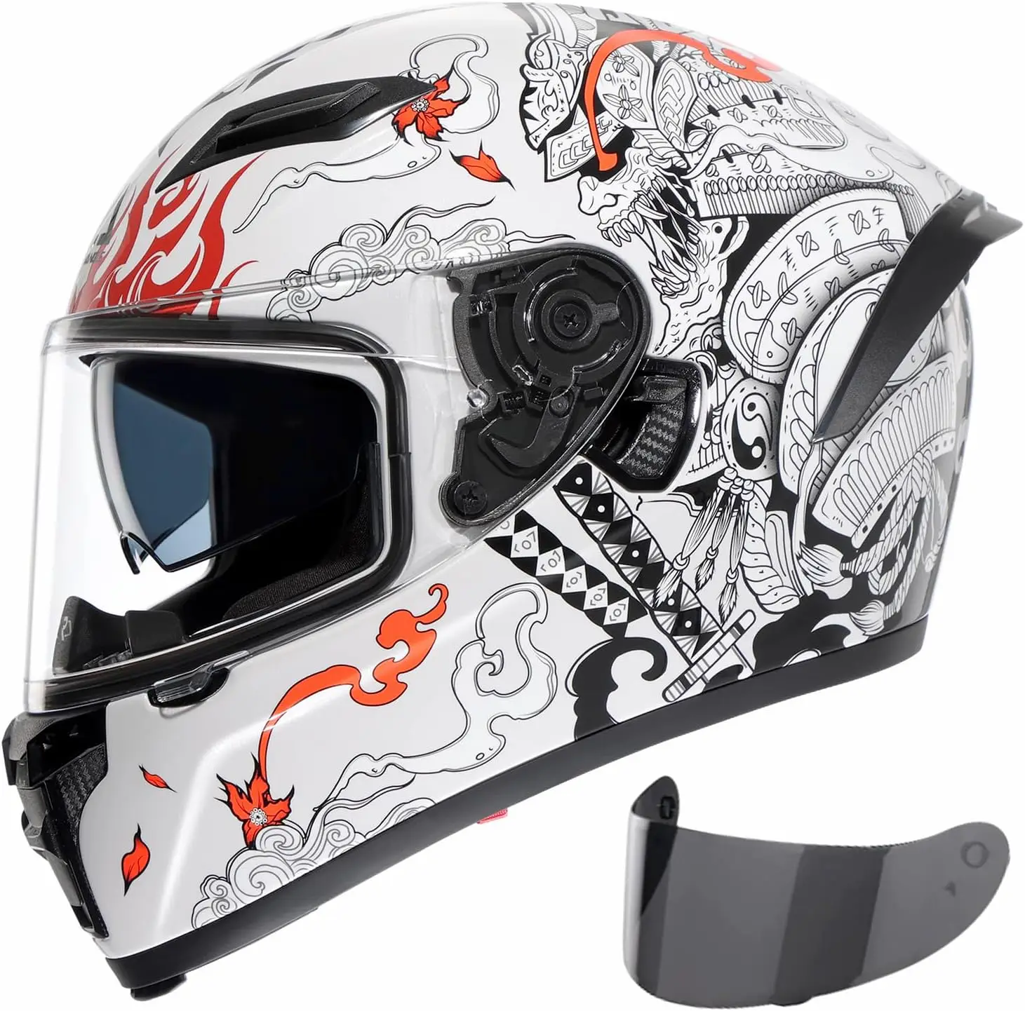 

(X-Large)Motorcycle Helmets Full face Helmet for Adults Men and Women Dual Visor with Internal Sunshield DOT Approved (Glossy Wh