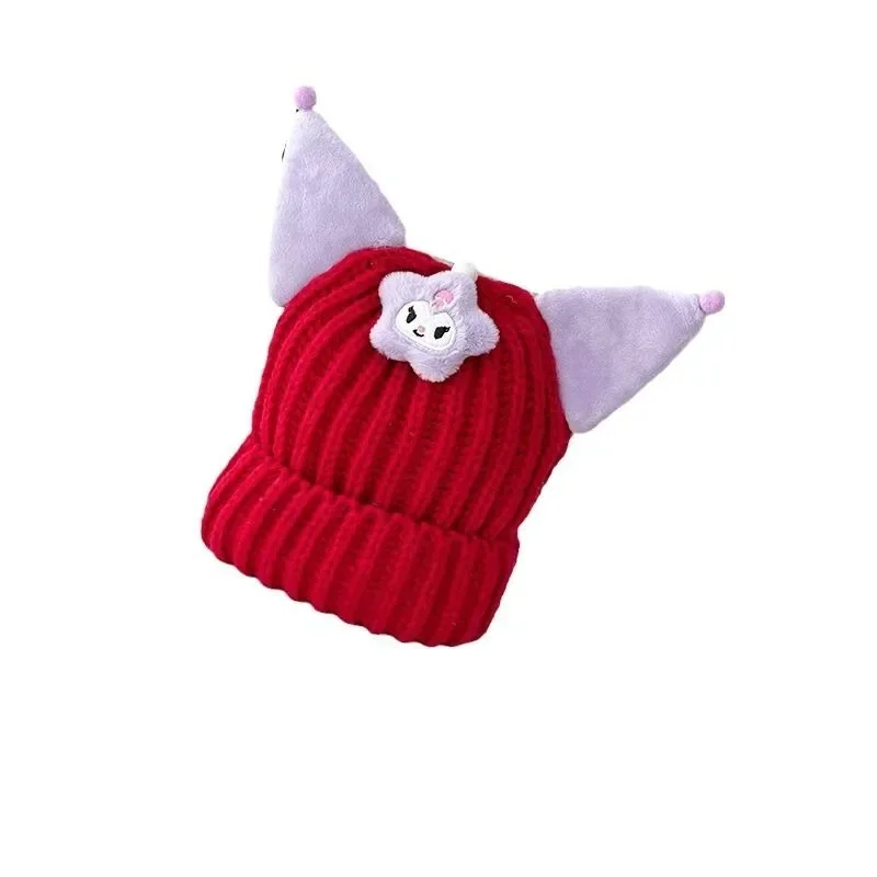 Dulce Kuromi Anime Sanrio Ins Kawaii niños gorros cálidos invierno lindo dibujos animados tejido orejeras gorra regalos encantadores para niños