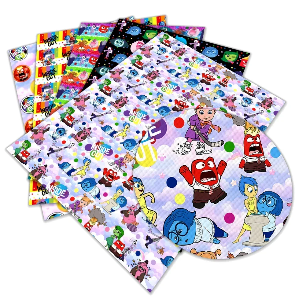 Hot Selling Disney Cute Inside Out 2 Cartoon Printed Faux Leather Sheets Vinyl Sheets DIY Earring Hair Bow Crafts Leather 12*8\