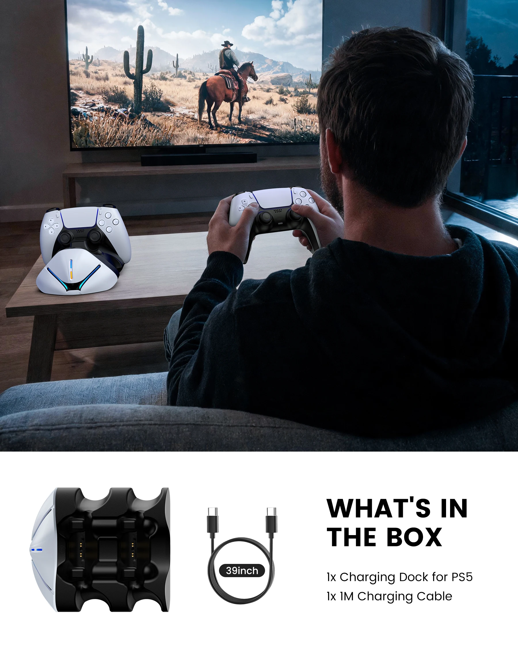 ps5用dinofire充電ステーション、2台のdualsense用デュアル高速ドック、2h-3h急速充電、type-c、ps5コントローラー用led