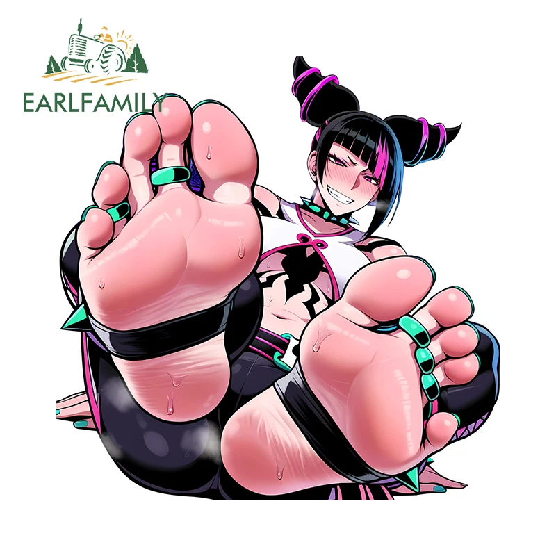 EARLFAMILY 13cm x 13cm Juri Han Fanart Car Stickers Foot Fetishism Hentai Amazing Decoration Waterproof Motorcycle Decals