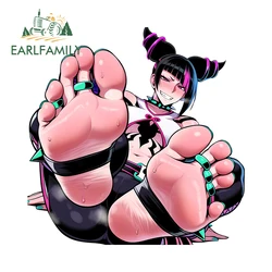 EARLFAMILY 13cm x 13cm Juri Han Fanart Car Stickers Foot Fetishism Hentai Amazing Decoration Waterproof Motorcycle Decals