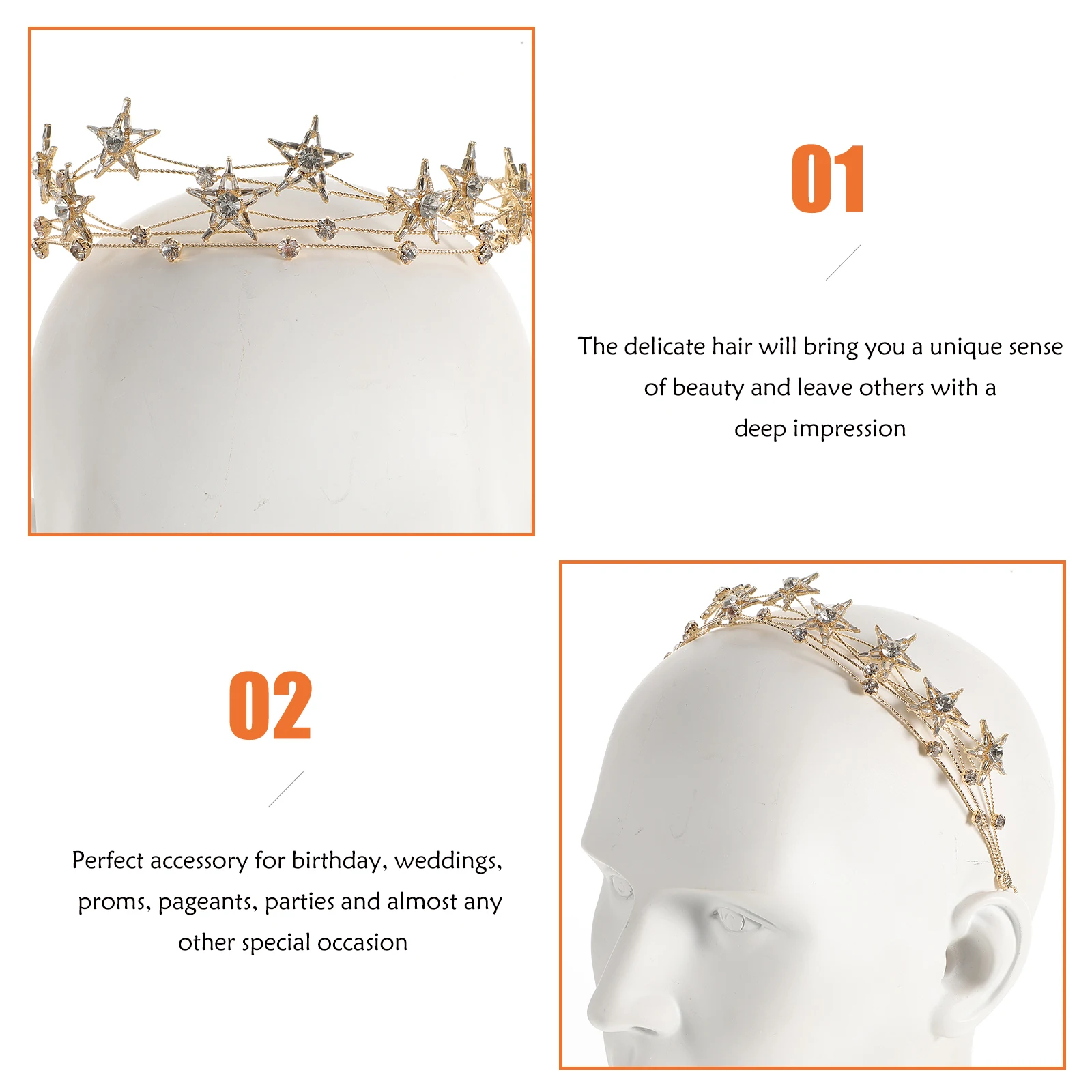 

Crystal Headband Bridal Hair Accessories Elegant Headwear Women Headdress Star Hair Alloy Golden Hoop Bridesmaid Fashion
