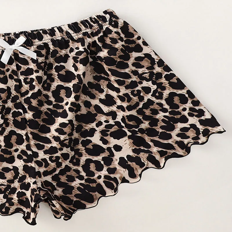 Alphabet Print Camisole Top Leopard Print Shorts Homewear Set Black Casual Loose Suspenders Women Pajamas Can Be Worn Out xl