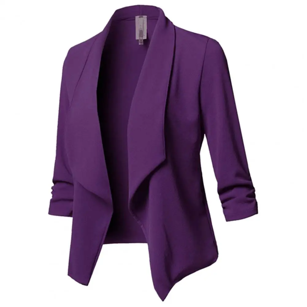 Women Business Blazer Open Solid Color Three Quarter Sleeves OL Style Lapel Formal Women Suit Jacket Open Stitch Cardigan Coat