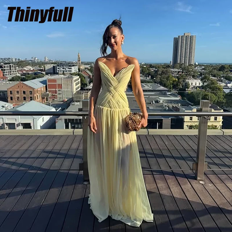 

Шифоновое платье Thinyfull А-силуэта для выпускного вечера, с V-образным вырезом, без рукавов, с кристаллами, праздничное, 2026, вечернее платье, на заказ