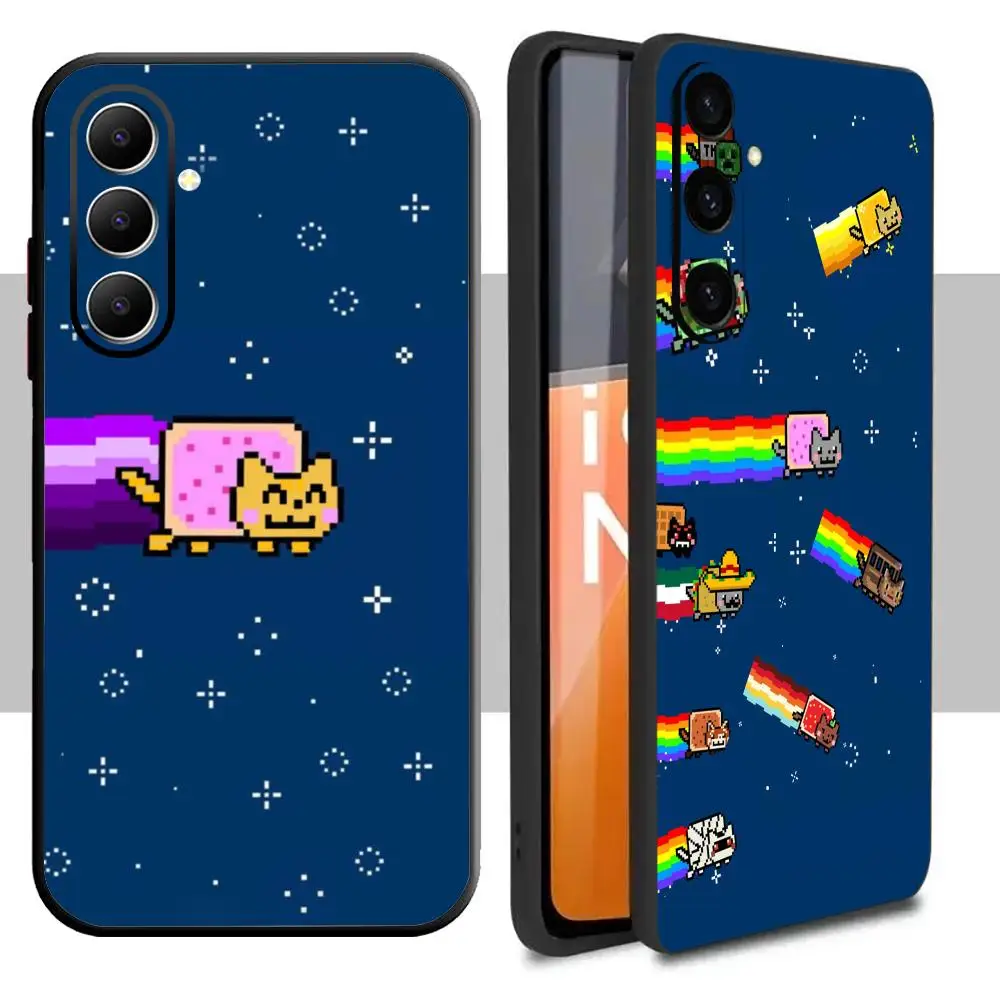 Hot fashion Nyan Cat Phone Case For Samsung Galaxy A16 A56 A36 A26 A06 A55 A54 A15 A35 A25 Soft Black