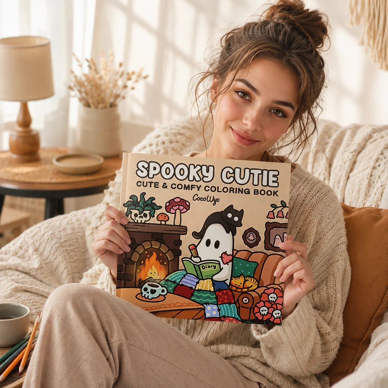 Spooky Cute Cozy Coloring Book, Halloween Ghost & Black Cat Coloring Pages, Relaxing Creative Activity Book for Stress Relief, C
