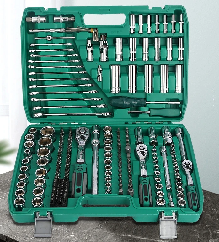 216 Pieces 24/72 Teeth Mixed Socket Wrench Set Hand Tool Box Set with Ratchet Wrench