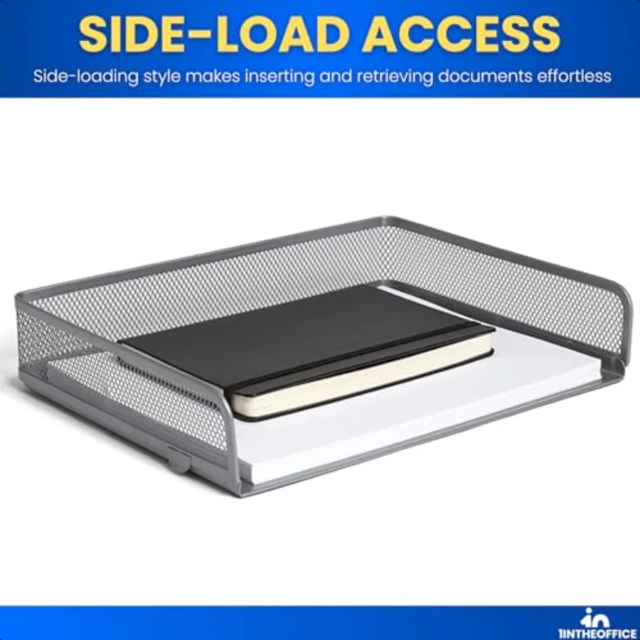 1InTheOffice مكتب صواني تكويم إلكتروني صينية ماتي الفضة سلك شبكة تحميل جانبي ورقة صينية المنظم 2 حزمة