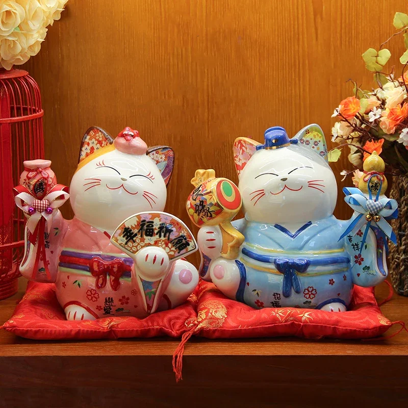 Japanese Ceramic Maneki Neko Lucky Cat Money Box Fortune Cat Feng Shui Crafts Centerpiece Home Decoration Wedding Newlyweds Gift view 5