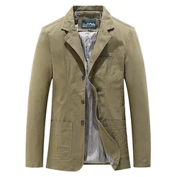Spring Autumn Mens Blazer Jacket High-quality Lapel Multi-pocket Single Breasted Cotton Suit Coat Male Casual Loose Jackets 4XL