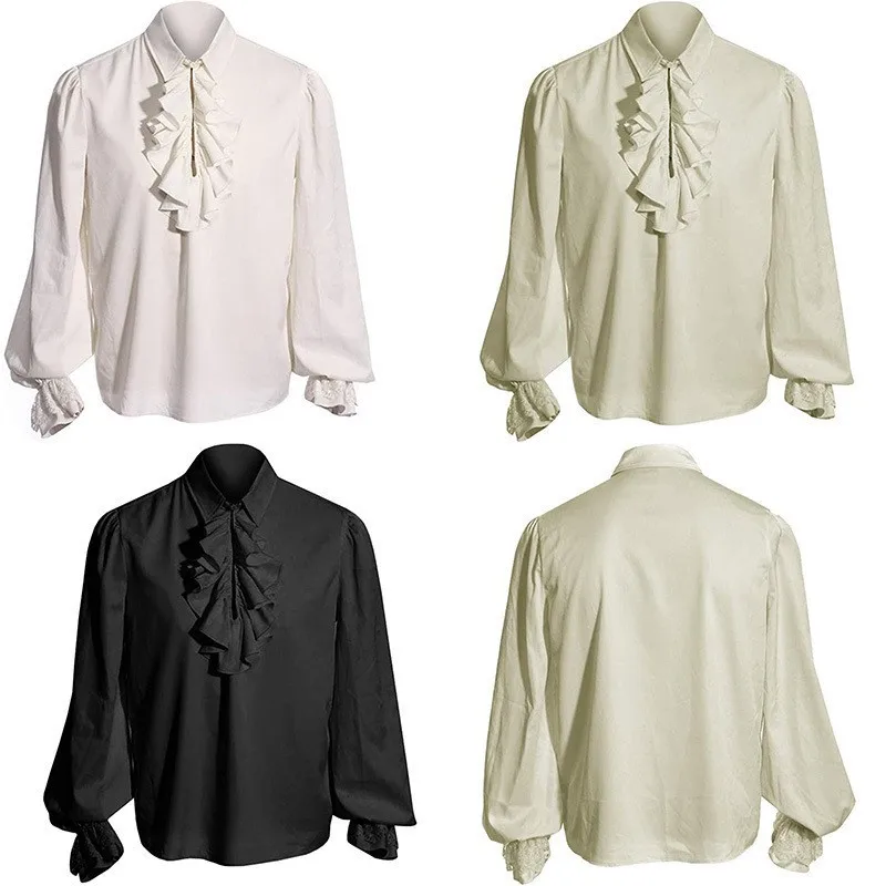 Medieval Gothic Men's Long Sleeve Shirt Inner Wear Multi-Color Pure Color Lace Women's Top COS Costume Traditional Style Winter
