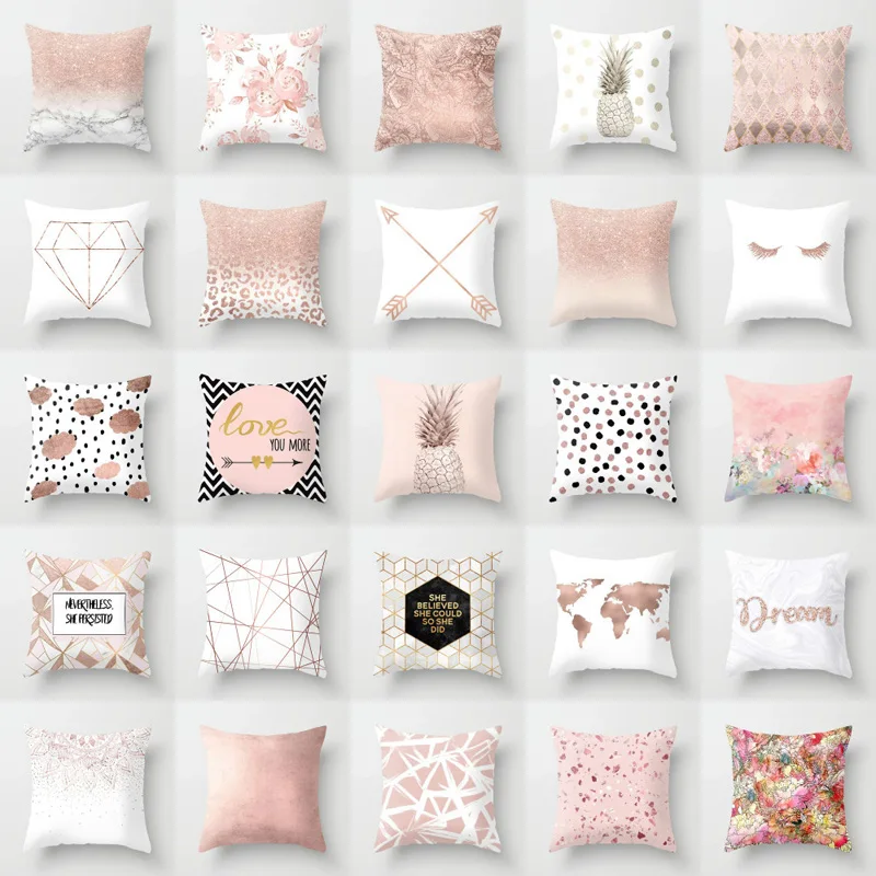 

Decorative Pillow Case Elife 45*45cm Pink Gold Geometry Polyester Cotton Home Decoration Car Cushion Cover Sofa Throw Pillowcase