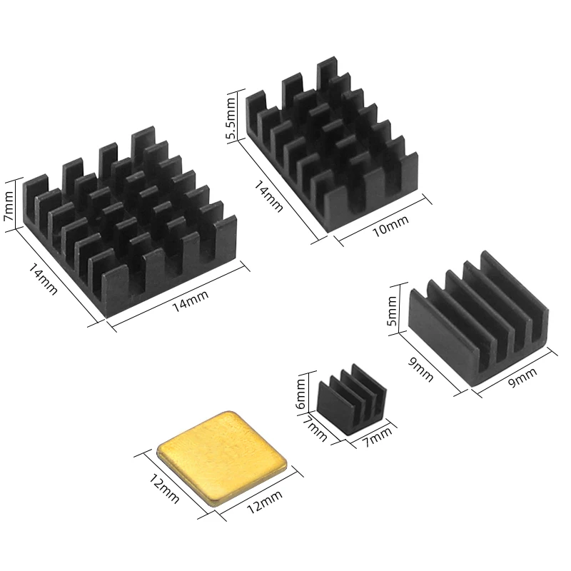 5PCS อลูมิเนียมฮีทซิงค์หม้อน้ํา Cooler สําหรับ Raspberry Pi 4B ทองแดงบริสุทธิ์อลูมิเนียมฮีทซิงค์ชุดสําหรับ Raspberry Pi 2/3/4 3B +