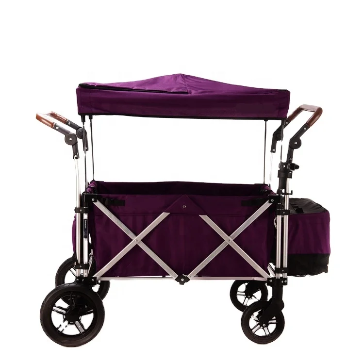 Baby Kid Wagon Folding Stroller With Canopy Children Bench 4 Seats Heavy Duty Wagon