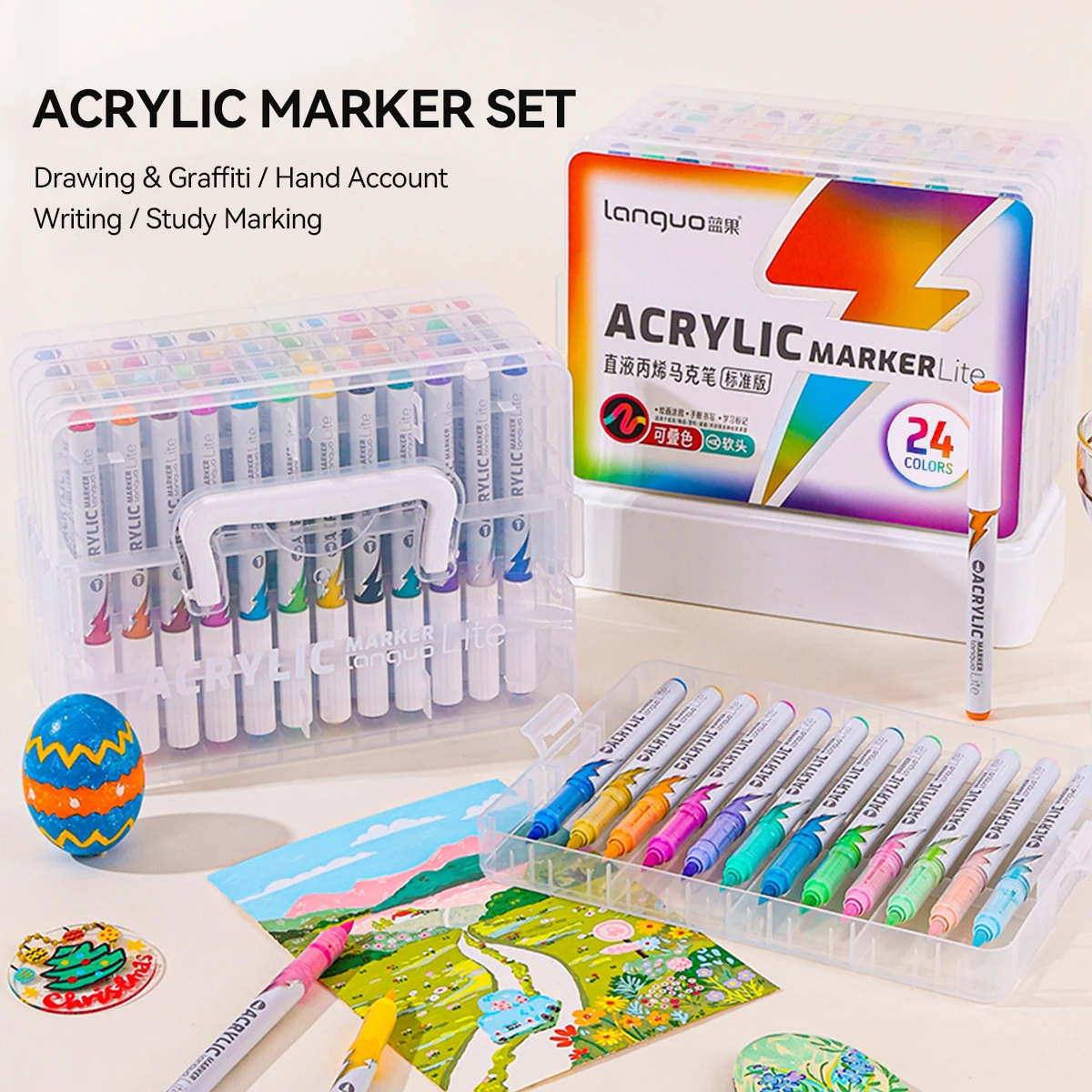 

24/36/48/60Pcs Mix Color Acrylic Markers Set Kids Gift Art Rock Painting Pens Graffiti For Stone Glass Book Shoes Diy Supplies
