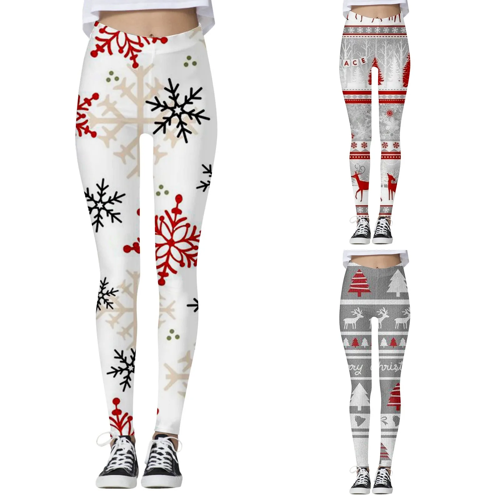 Women's Mid Waist Christmas Printed Tights Soft Abdominal Control Exercise Yoga Skin Tone Leggings Womens Leggings Workout