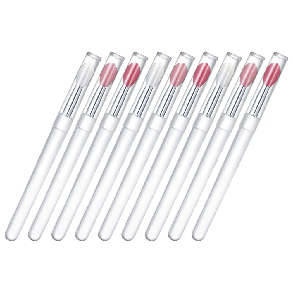 

9 pcs Silicone Lip Brush Applicator with Cap for Lipstick Lip Oil Gloss Makeup Transparent Handle Easy Clean Tool