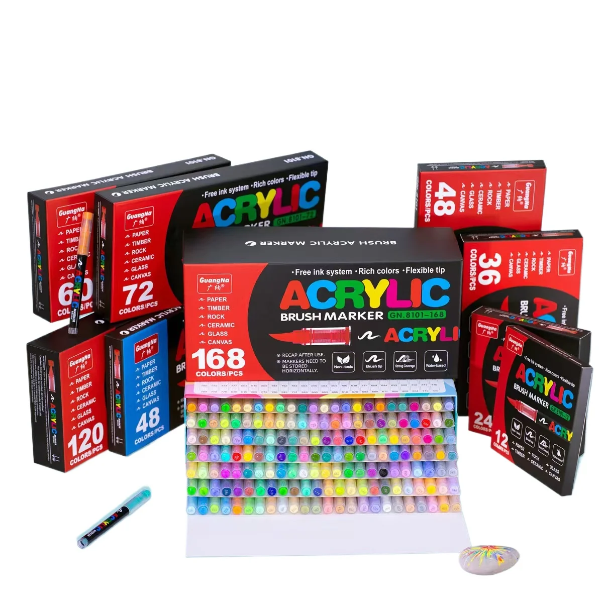 100–168 Farben GuangNa Acryl-Marker, weicher Kopf, bemalt für Holz, Keramik, Festival, DIY-Box, Gfit-Marker-Set, Festival-Kunstbedarf
