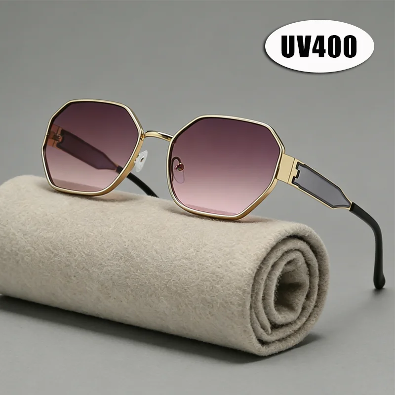 

Stylish Polygonal Sunglasses Metal Small Frame Wide Temples Ladies' Stylish Eyewear UV400 High-End Outdoor Travel Eyewear