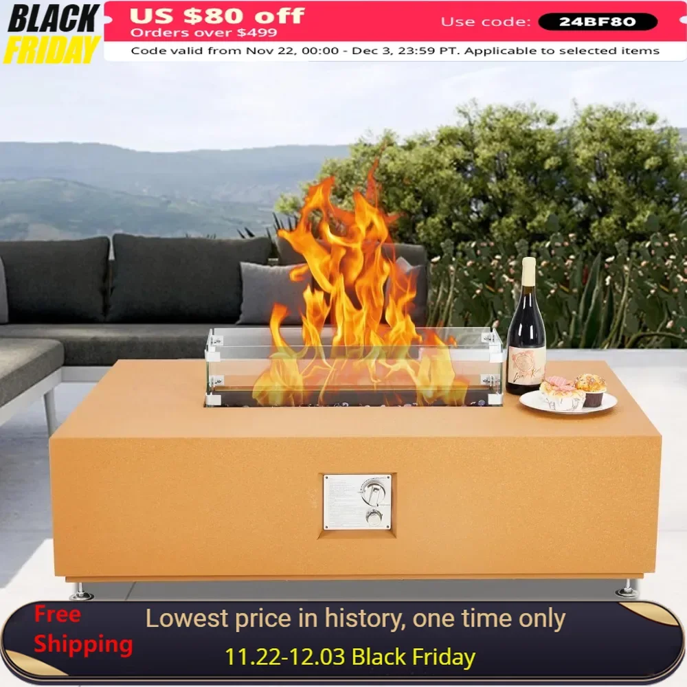 

48 Inch Propane Fire Pit Table，50000BTU Gas Firepit with Wind Guard, Glass Beads & Rain Cover, CSA Certified，Fire Table