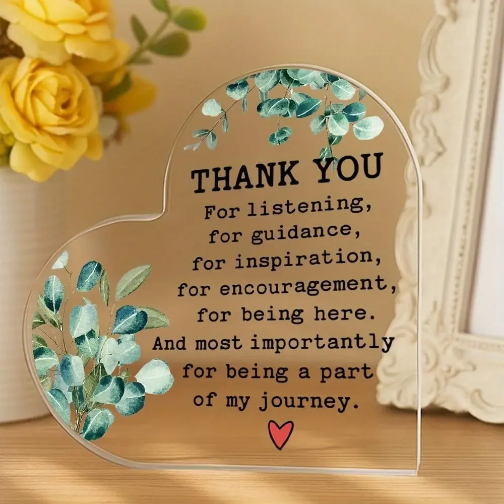 Thank You For Being A Part Of My Journey Heart‑Shaped Acrylic Tabletop Plaque, Eucalyptus Leaf Appreciation Desk Decor