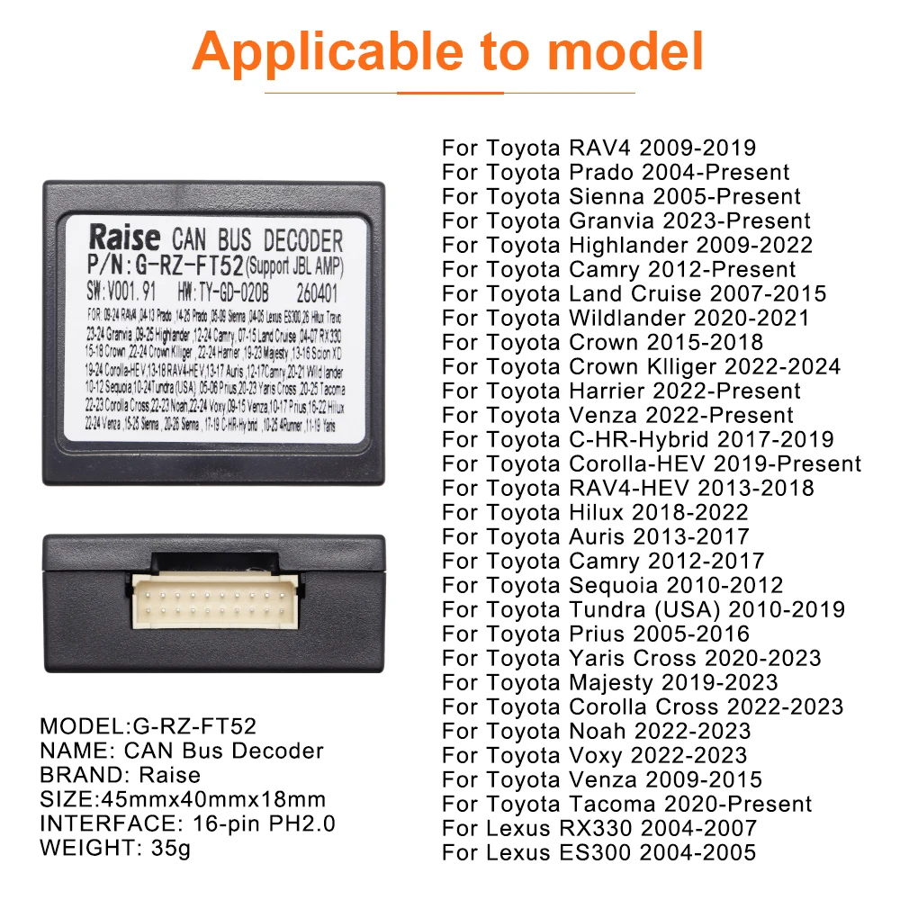 Car Radio Raise Canbus Decoder G-RZ-FT52 Android Head Unit