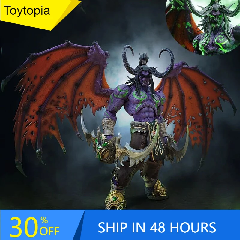 24cm World of Warcraft Game Figure Illidan Stormrage  Glowing Eyes Statue Demon Hunter Game Collection Holiday Gifts Kids Toys