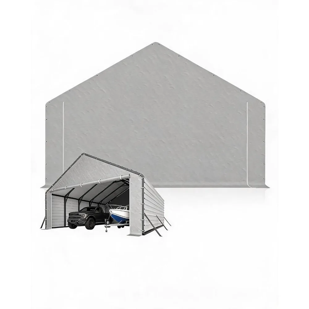 20 ft Carport Enclosure Kit for Metal Carport Heavy-Duty 220gsm PE Roll-Up Zipper Door Panels Weather-Resistant Front & Back Cover with Ball Bungees