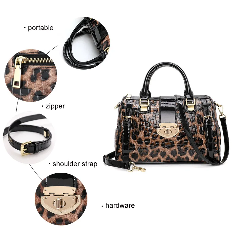 Aidrani  Fashionable original design women\'s handbag, luxurious leopard print Boston bag made of high-quality cowhide