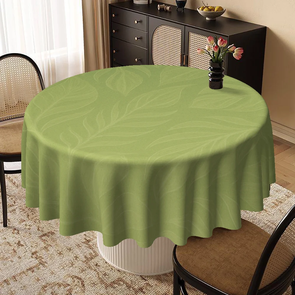 Round tablecloth, table cover, light green natural leaf pattern design, perfect for picnics, parties, parties Christmas