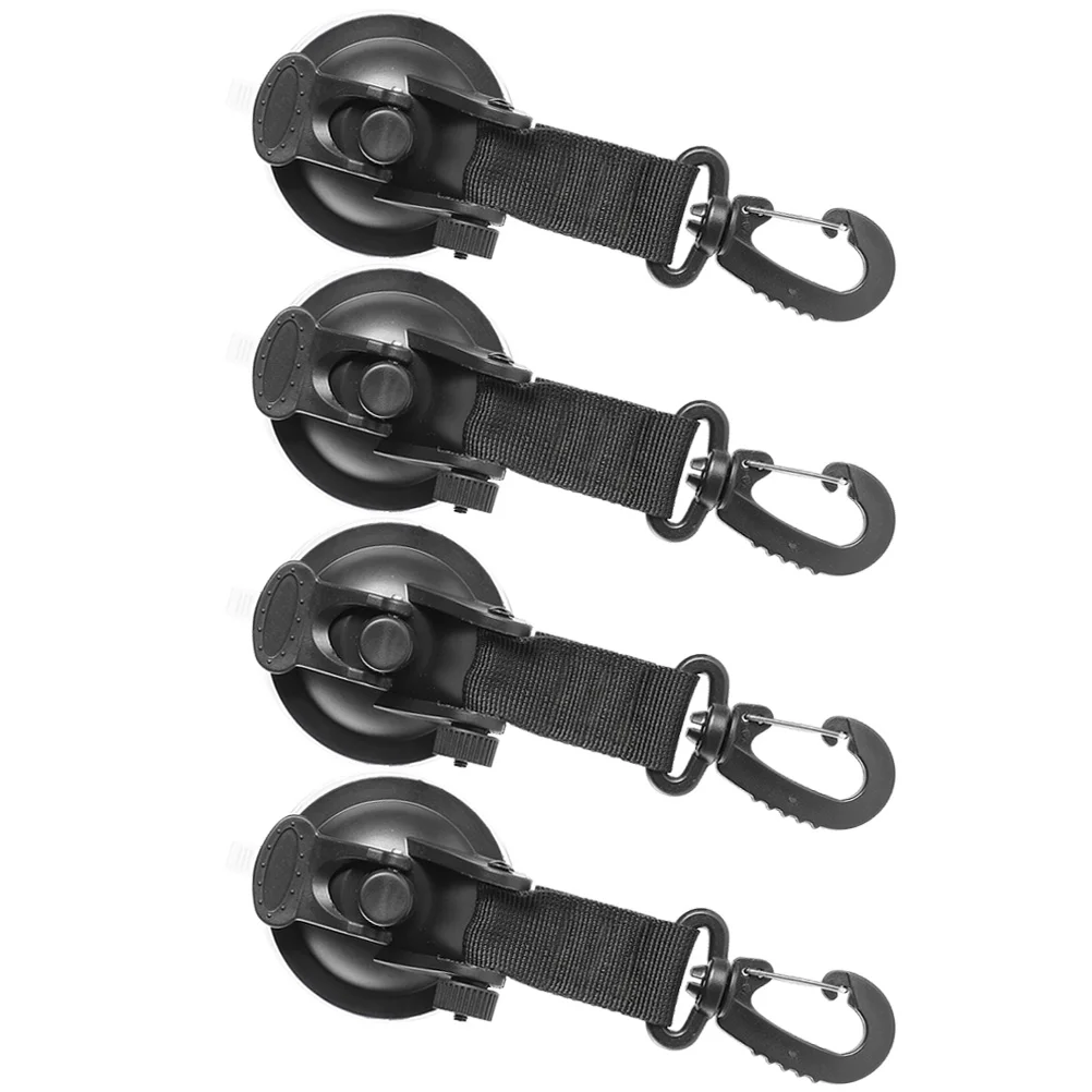 4 Pcs Clothes Racks Car Tent Suction Cup Window Cups Heavy Duty Mounted Hooks Portable Carabiner Black No Punch