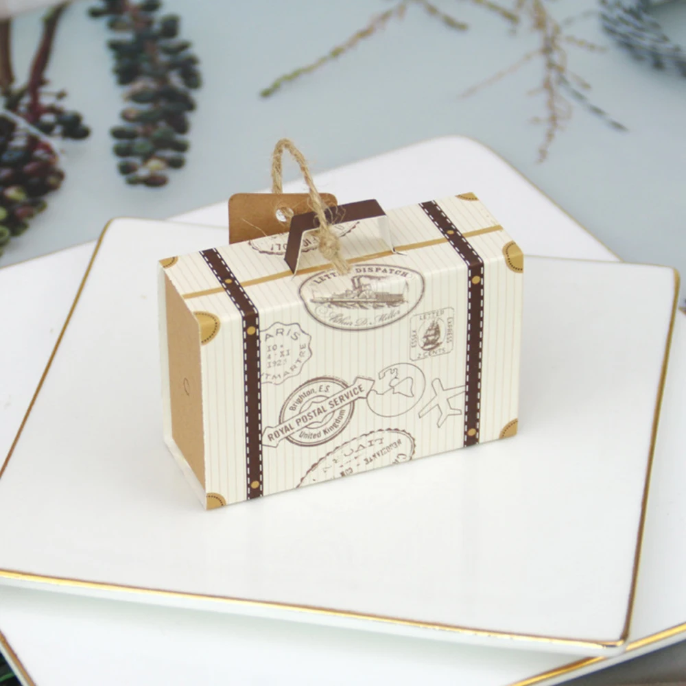 Jewelry Box with Paper Handle Luggage with Hemp Rope Tag Packaging Candy Case For Christmas Gifts and Weddings Valentine' s Day